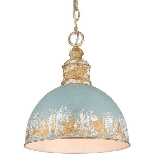 Alison 1 Light 12 inch Vintage Gold Pendant Ceiling Light in Teal, Medium